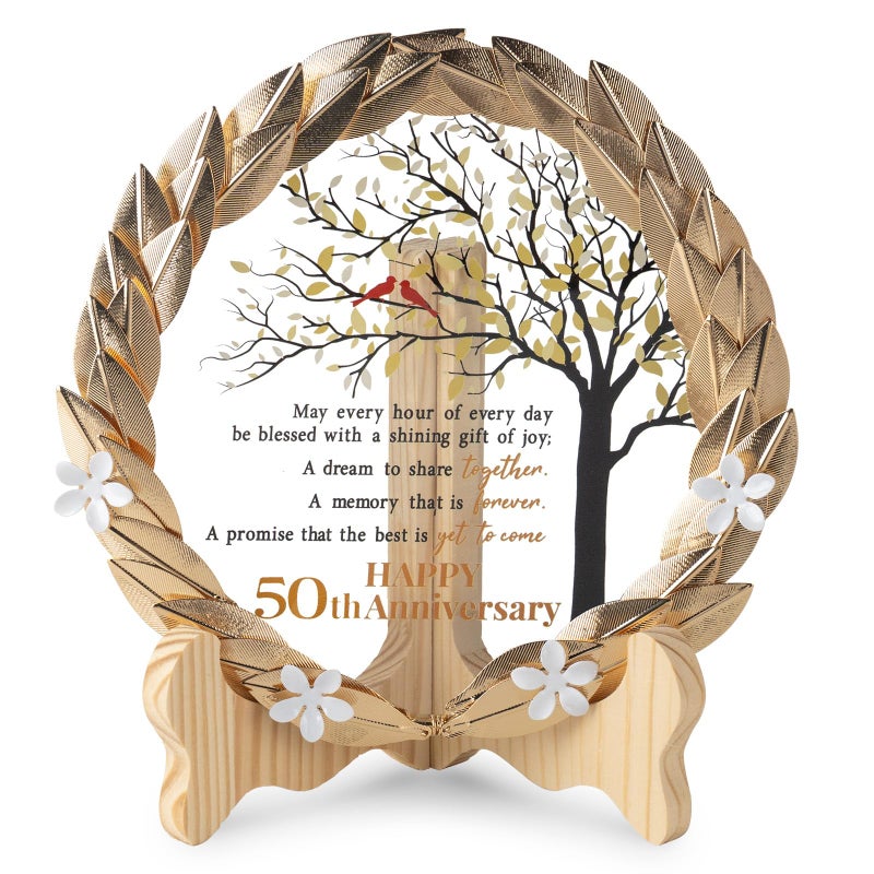 EVA murmure 50th Anniversary Wedding Unique Gifts Ideas Crystal Plate with Gold Leaf Wreath - 50th Anniversary Wedding Gifts for Parents Couple - Cardinal Style - Image 1